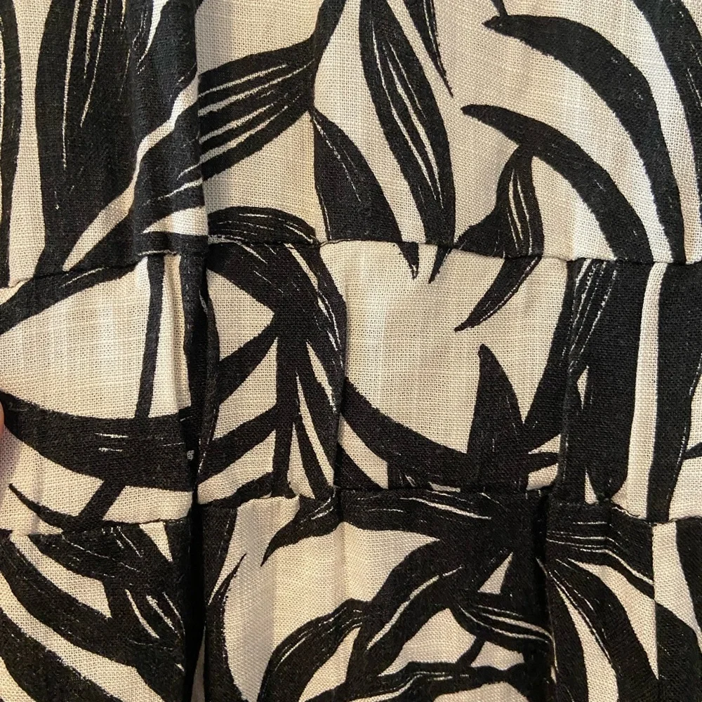 ZARA Black & Cream Palm Print Linen Jumpsuit | Size Small